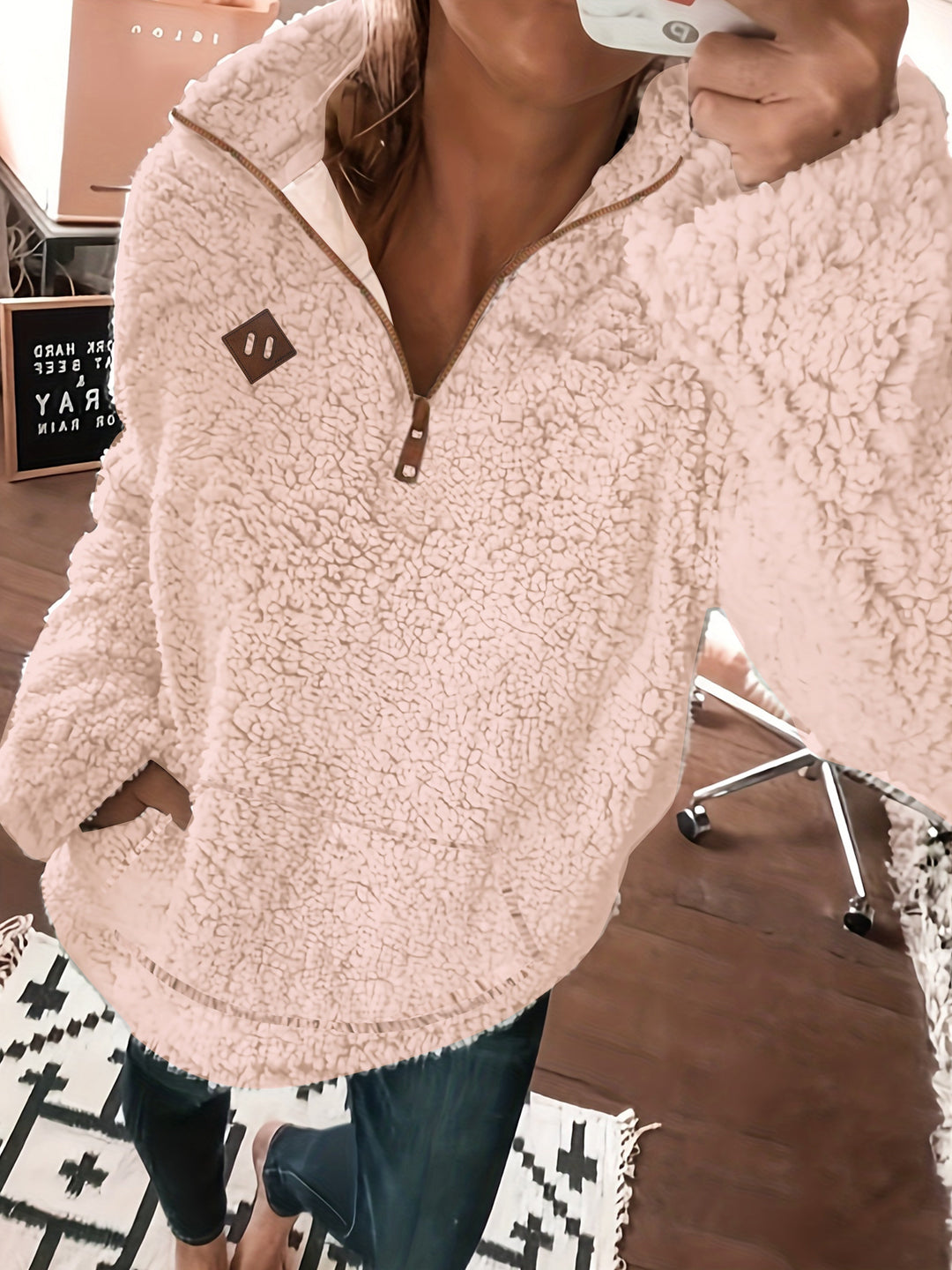 Sophie - Cozy Long Sleeve Fleece Half-Zip Sweatshirt