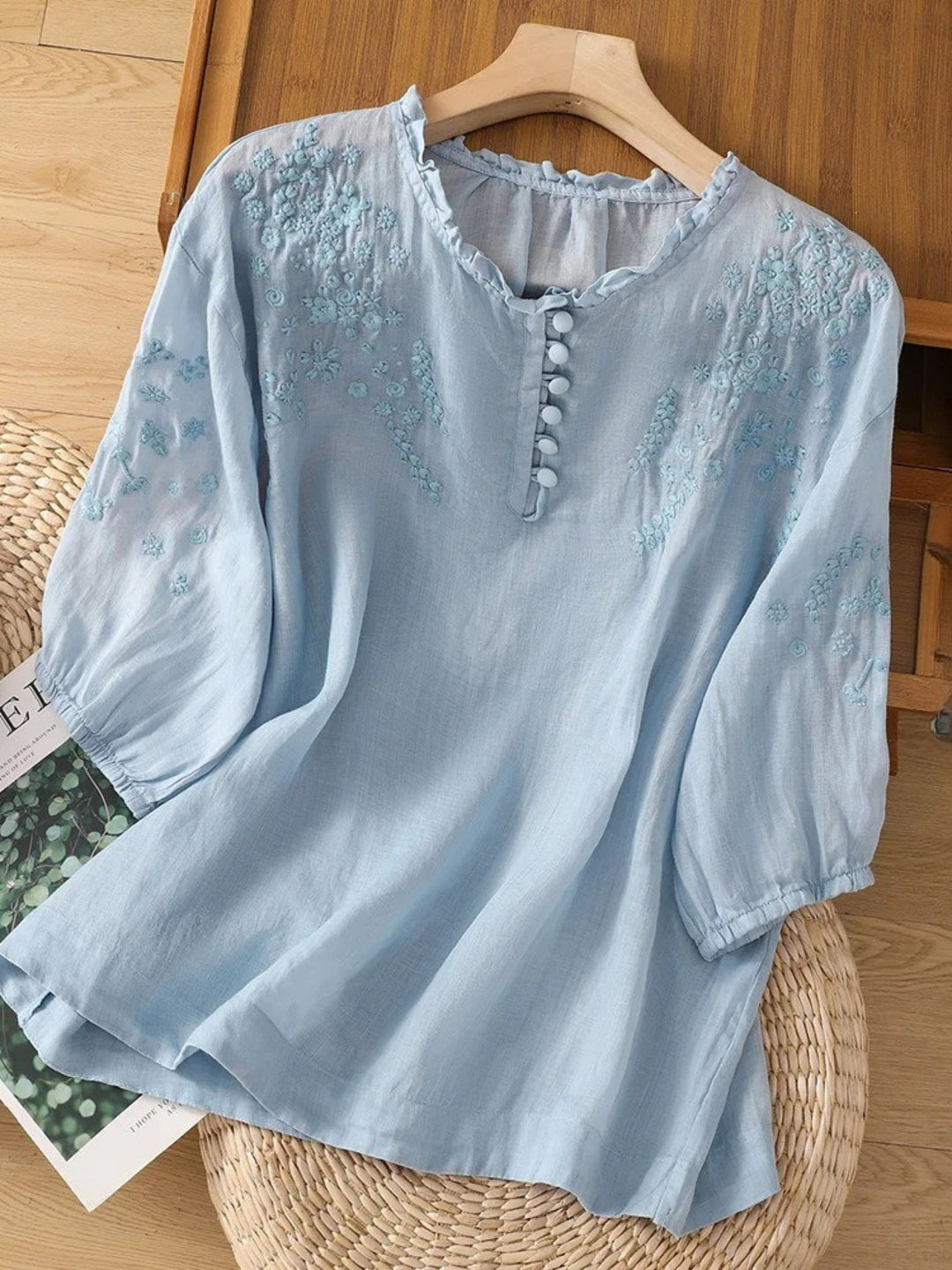 Mary - Embroidered Linen Blouse