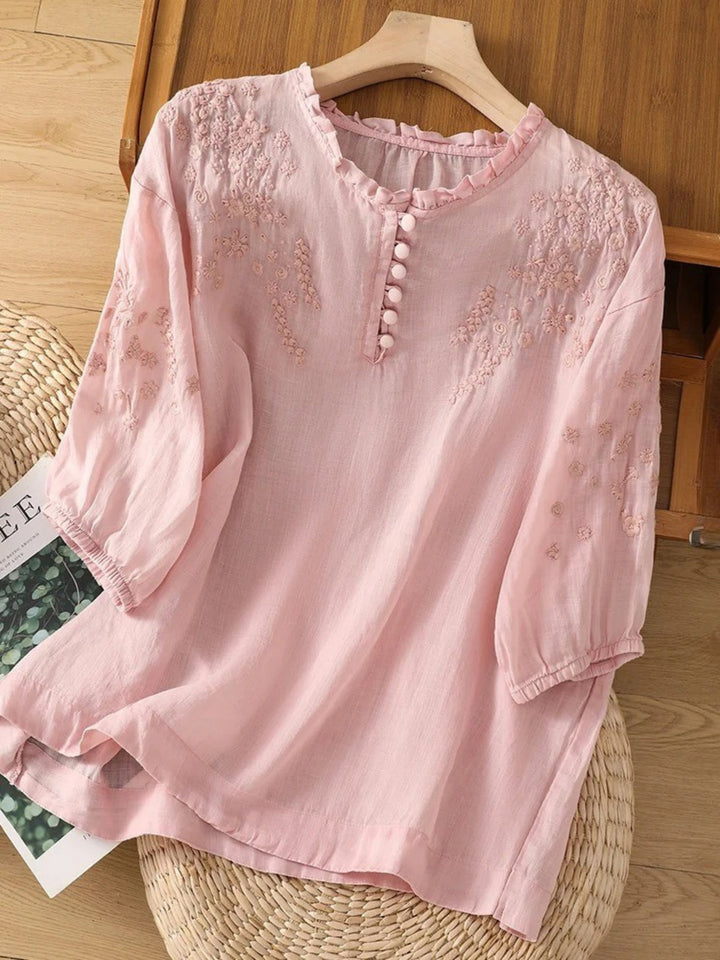 Mary - Embroidered Linen Blouse