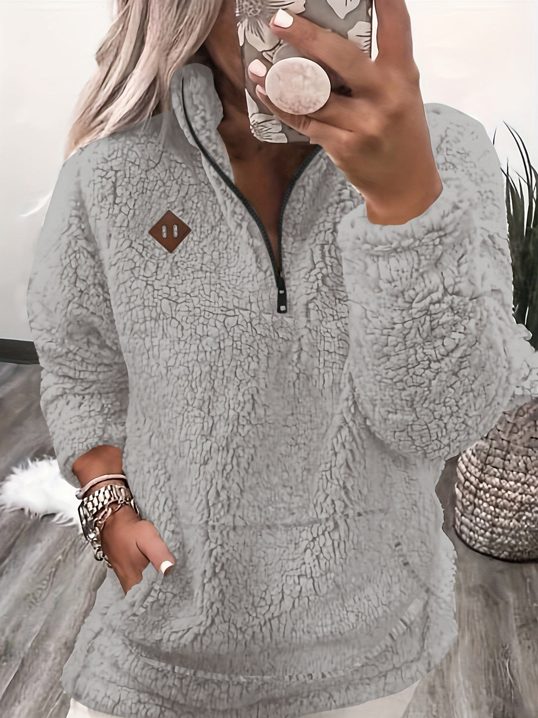 Sophie - Cozy Long Sleeve Fleece Half-Zip Sweatshirt