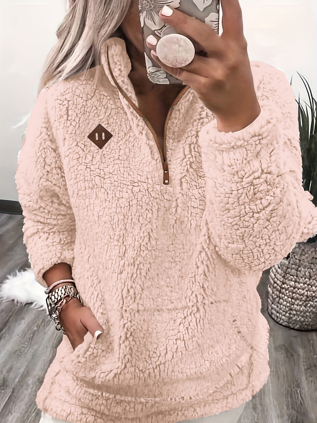 Sophie - Cozy Long Sleeve Fleece Half-Zip Sweatshirt