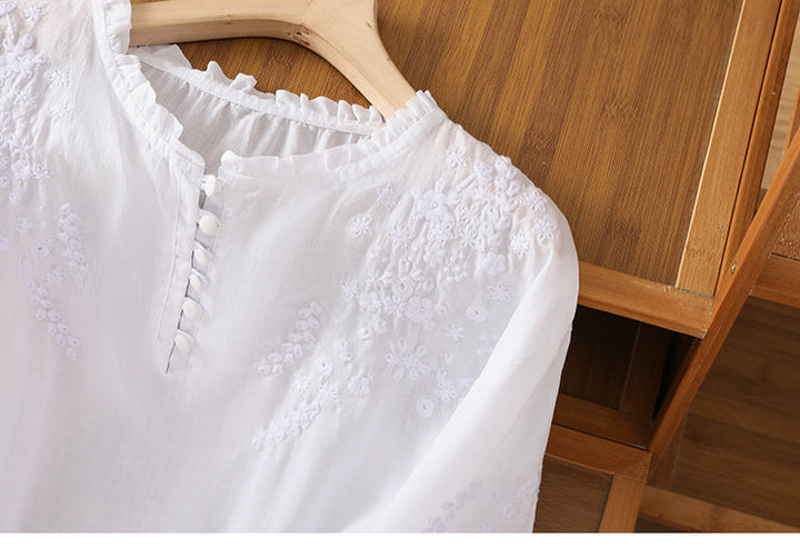 Mary - Embroidered Linen Blouse