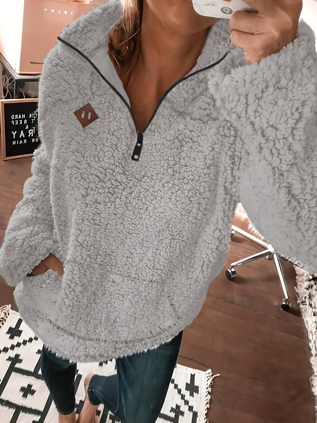 Sophie - Cozy Long Sleeve Fleece Half-Zip Sweatshirt